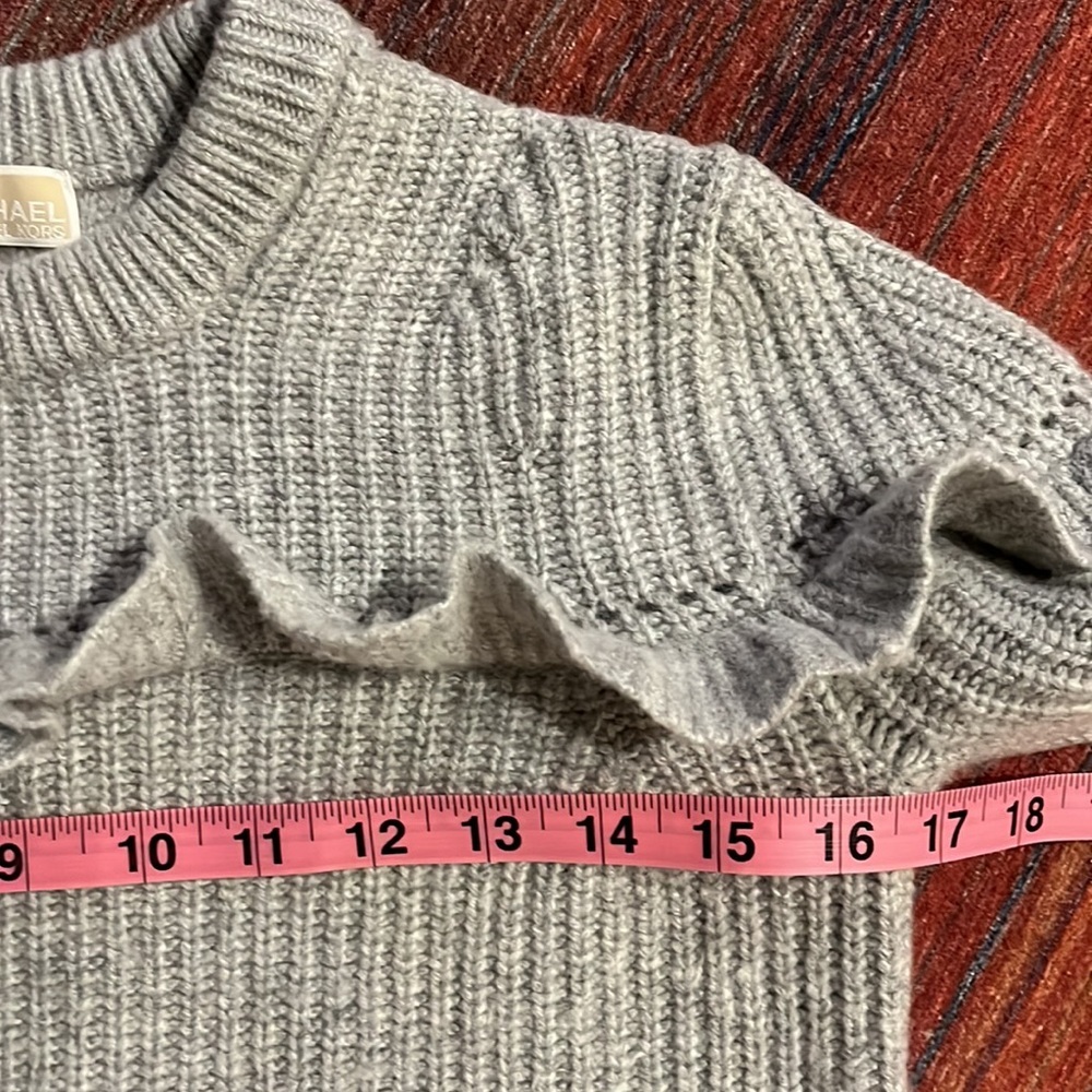 MICHAEL Michael Kors Rib Ruffle Sweater XXS Gray Wool Cashmere Chunky Knit - Picture 10 of 10